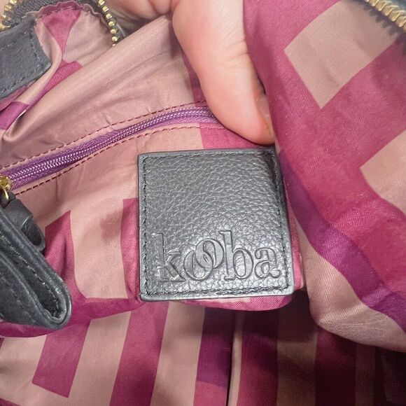 Kooba Everette Black Pebbled Leather Double Zipper Gold Handbag Shoulder Bag - Picture 8 of 11